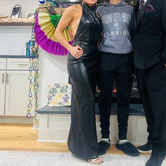 Elegant Black Halter Dress- Michael Costello X Revolve - Picture 5 of 7